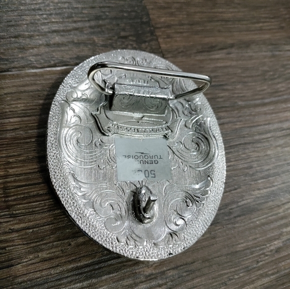 Native American Navajo Silver and Turquois belt buckle Vintage SSI - Picture 6 of 10